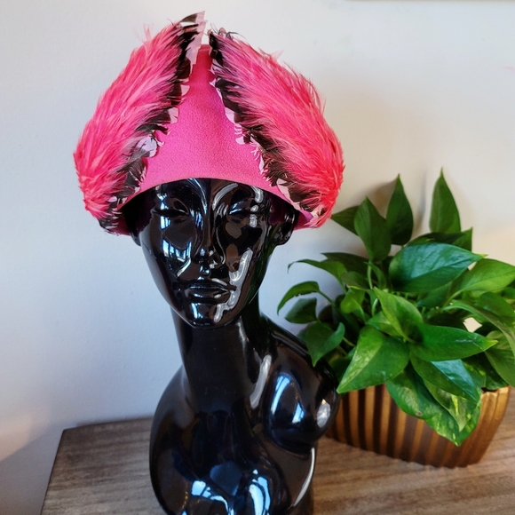 VTG 60s Jack McConnell Wool Felt Feather Hat - Picture 1 of 16
